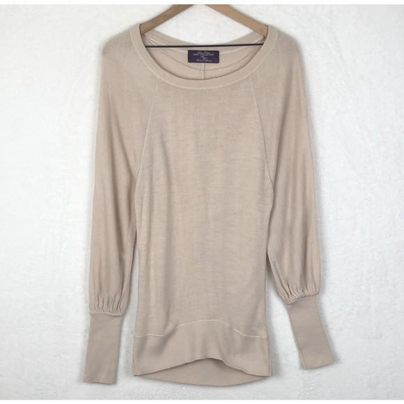 ZARA Sweater Women's Sz S Beige Wide Cuffed Raglan Scoop Comfort Morocco L/S - Picture 1 of 9